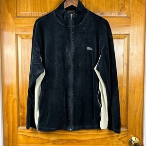 Perry Ellis Mens XXL Black Velour Full Zip Track Jacket Velvet Retro 90s Y2K